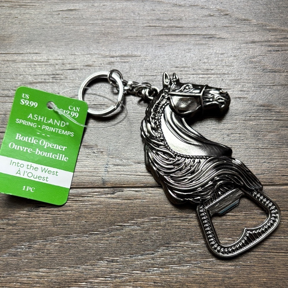 Ashland Horse Head,Silver Metal Split Keyring,bottle opener,bag charm,Western